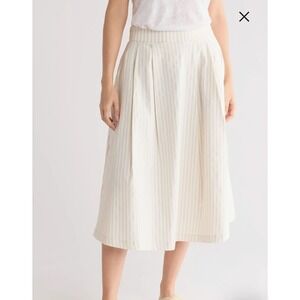 Striped A-Line Midi Skirt Womens Neutral Cream‎ Tan Casual Modern Career